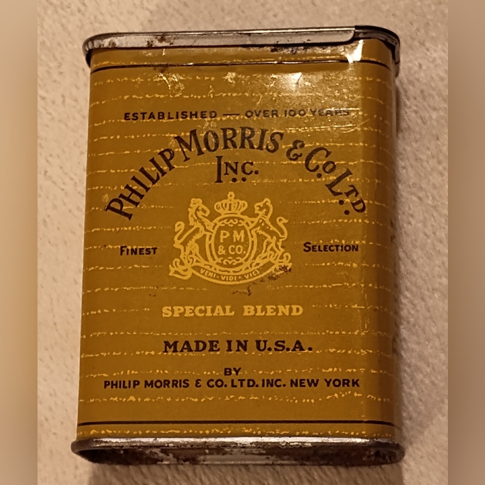 Vintage 1950's Philip Morris Metal Tin Cigarette Sliding Case